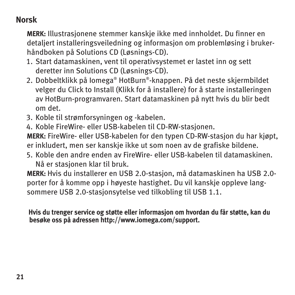 Norsk | Iomega HotBurn User Manual | Page 20 / 26