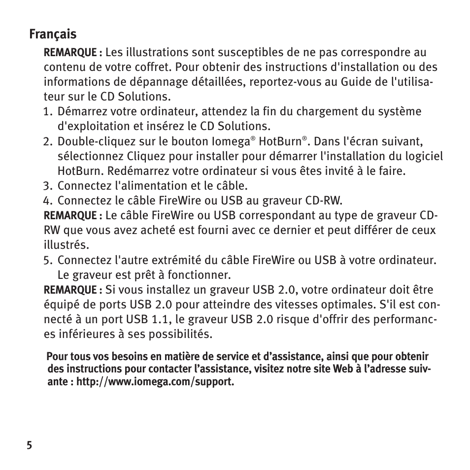 Français | Iomega HotBurn User Manual | Page 4 / 26