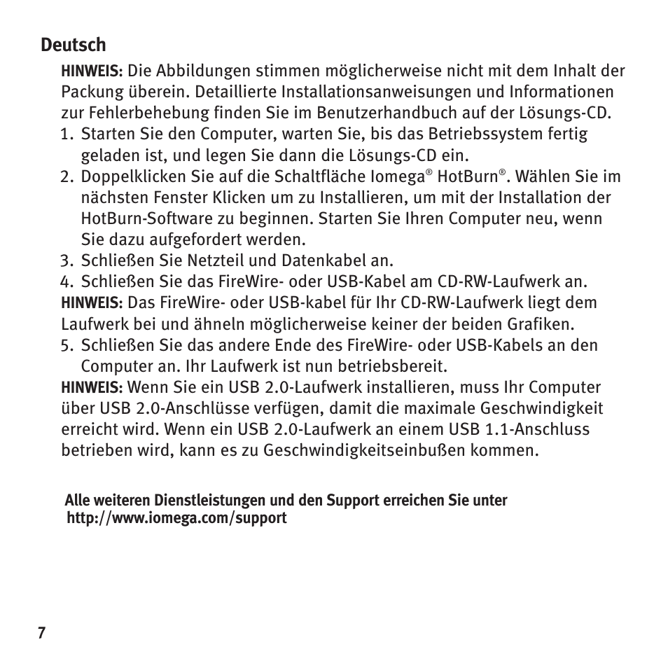 Deutsch | Iomega HotBurn User Manual | Page 6 / 26