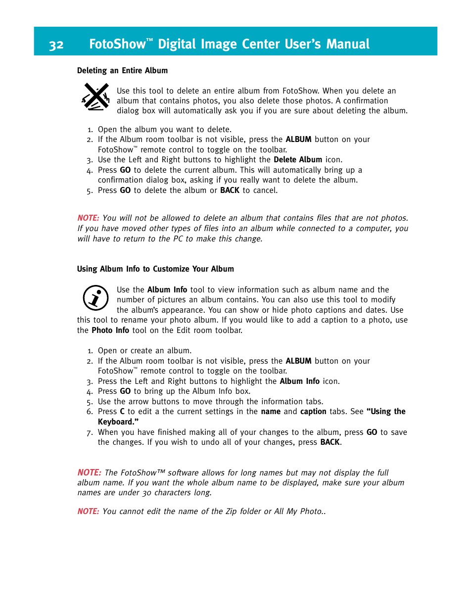32 fotoshow, Digital image center user’s manual | Iomega FotoShow Digital Image Center User Manual | Page 32 / 68