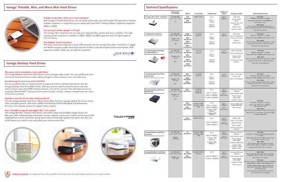 Iomega, Technical specifications, Mini system! the iomega minimax | Iomega FireWire 800 User Manual | Page 2 / 4