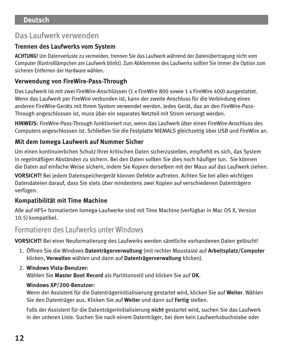 12 das laufwerk verwenden, Formatieren des laufwerks unter windows | Iomega eGo Portable User Manual | Page 12 / 40