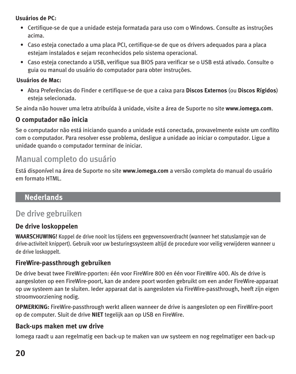 Manual completo do usuário, De drive gebruiken | Iomega eGo Portable User Manual | Page 20 / 40