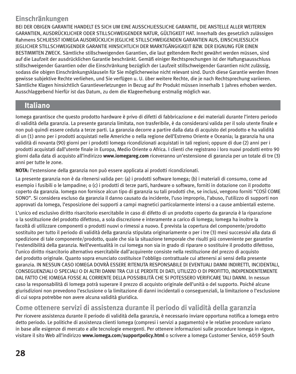 Einschränkungen | Iomega eGo Portable User Manual | Page 28 / 40