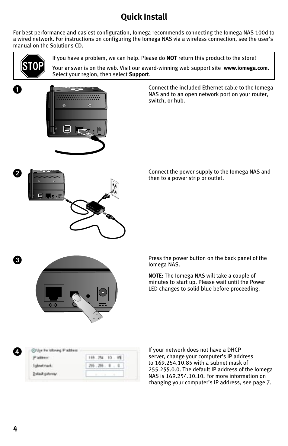 Quick install | Iomega 100D User Manual | Page 4 / 8