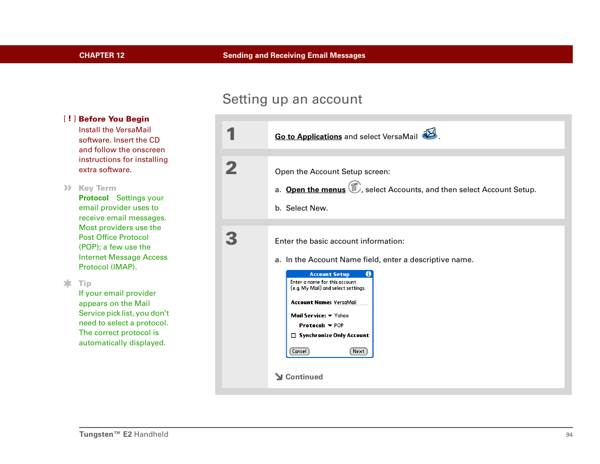 Setting up an account, Set up an email account | Int'l Wireless E2 User Manual | Page 103 / 159