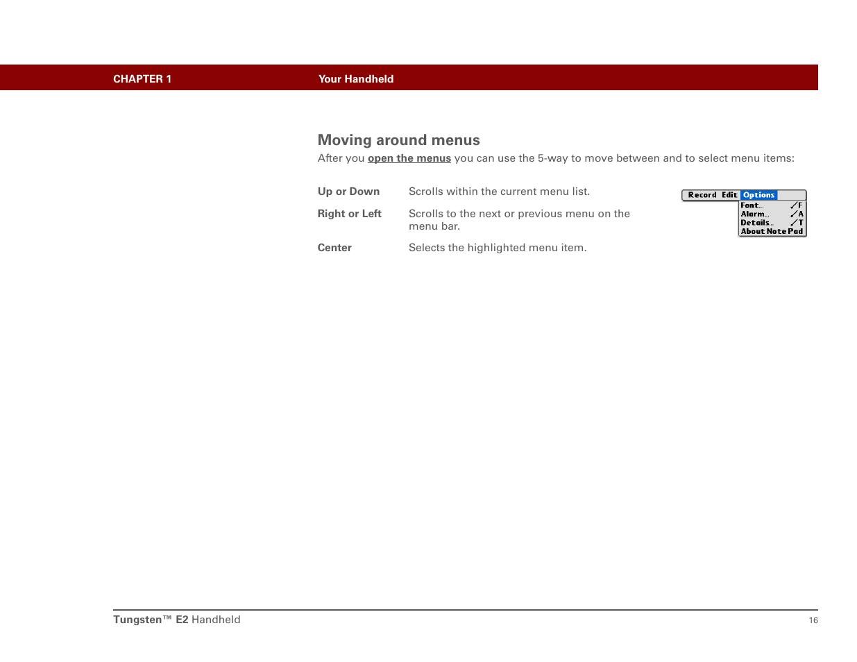 Moving around menus | Int'l Wireless E2 User Manual | Page 25 / 159