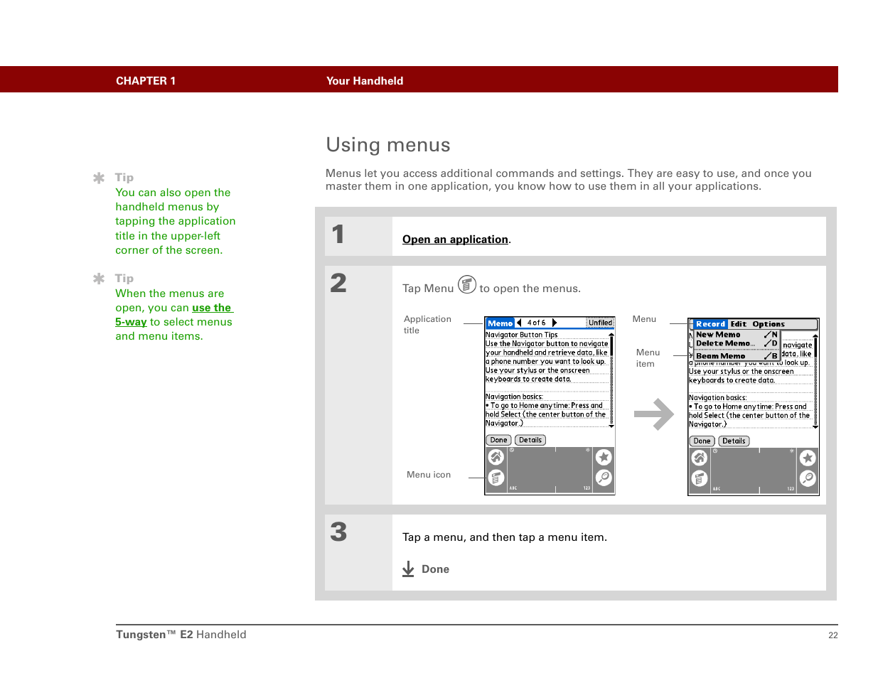 Using menus | Int'l Wireless E2 User Manual | Page 31 / 159