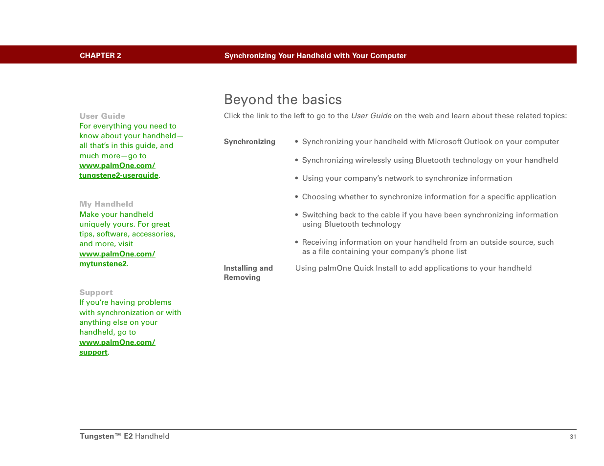 Beyond the basics | Int'l Wireless E2 User Manual | Page 40 / 159