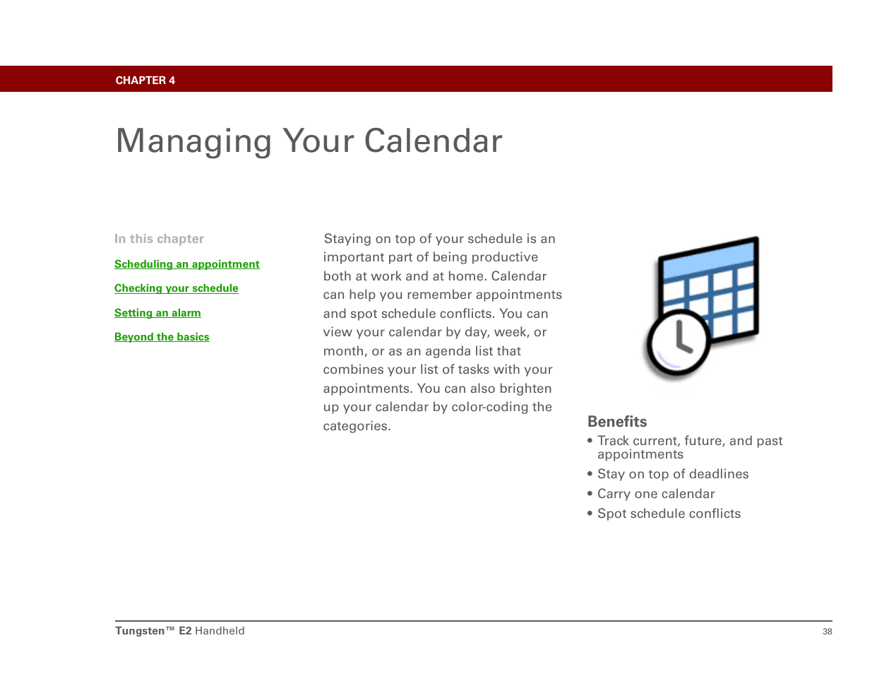 Managing your calendar, Chapter 4: managing your calendar | Int'l Wireless E2 User Manual | Page 47 / 159