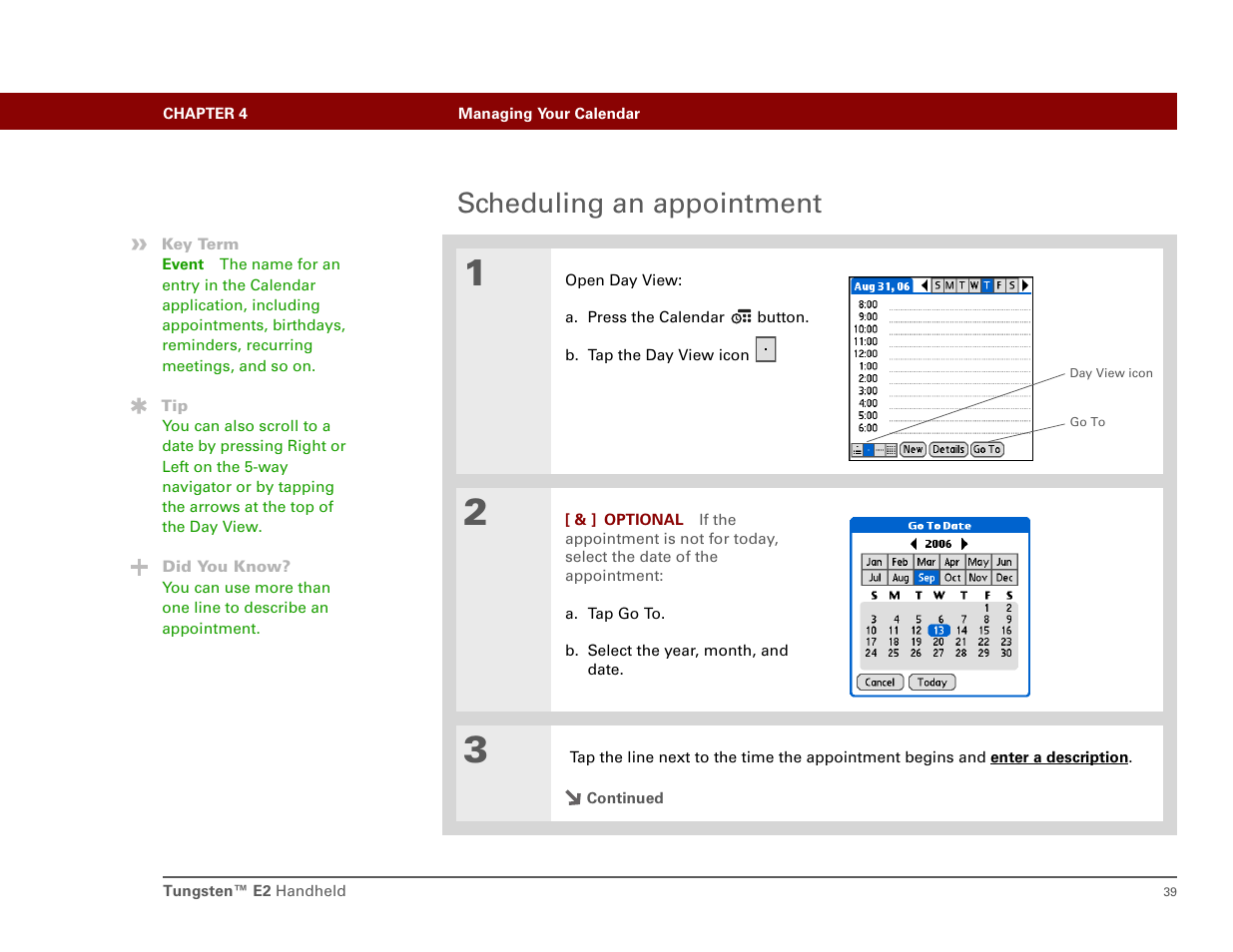 Scheduling an appointment | Int'l Wireless E2 User Manual | Page 48 / 159