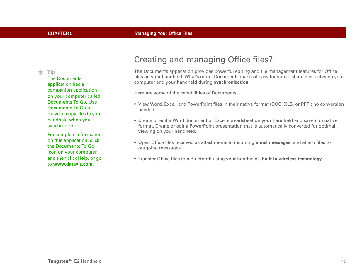 Creating and managing office files | Int'l Wireless E2 User Manual | Page 54 / 159