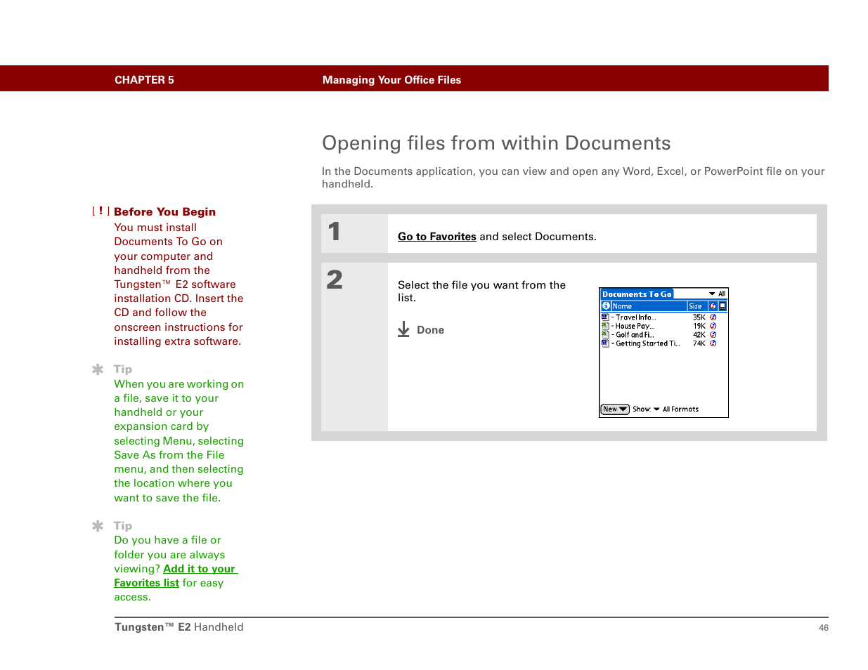 Opening files from within documents | Int'l Wireless E2 User Manual | Page 55 / 159