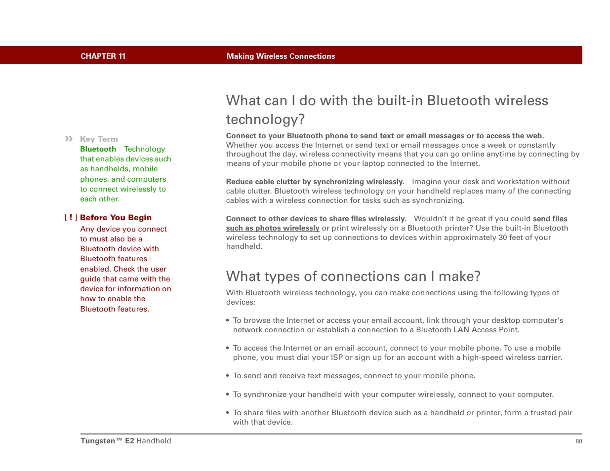 What types of connections can i make | Int'l Wireless E2 User Manual | Page 89 / 159