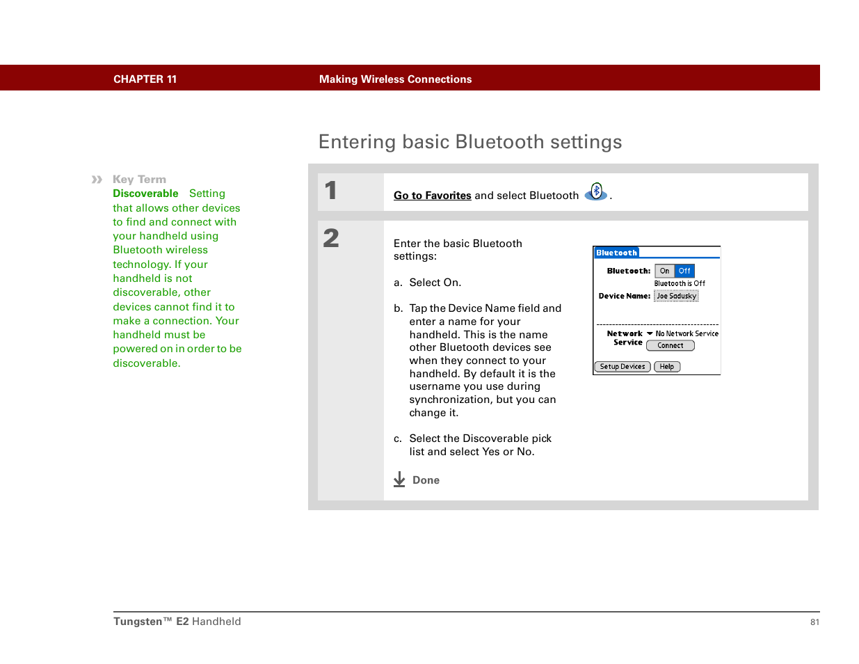 Entering basic bluetooth settings | Int'l Wireless E2 User Manual | Page 90 / 159