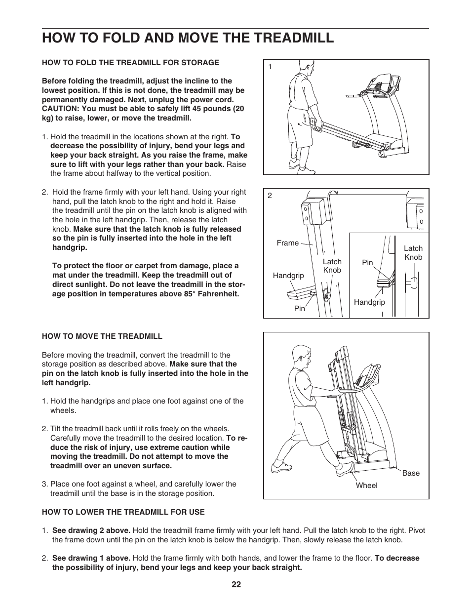 How to fold and move the treadmill | Image IMTL94106.2 User Manual | Page 22 / 30