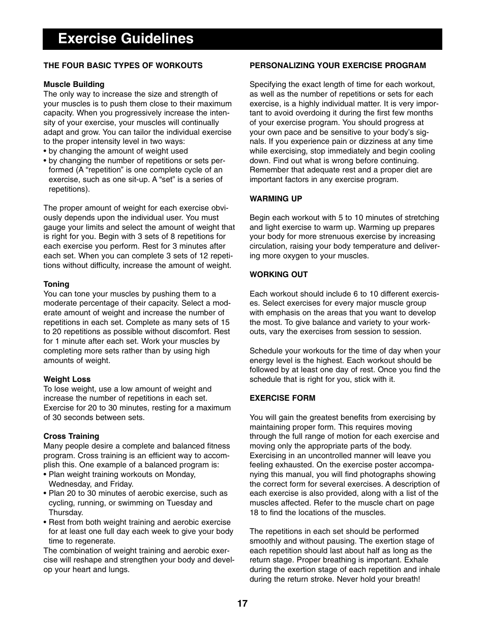 Exercise guidelines | Image IMBE39400 User Manual | Page 17 / 22