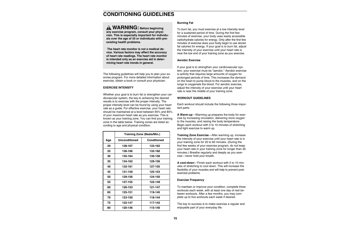 Conditioning guidelines, Warning | Image IMTL22990 User Manual | Page 15 / 18