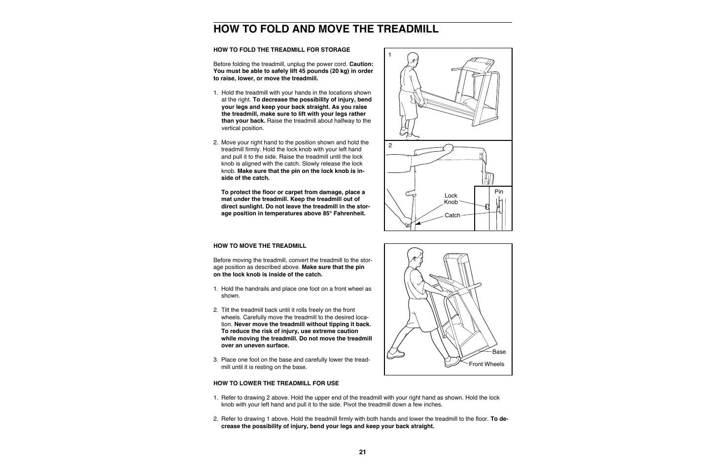 How to fold and move the treadmill | Image IMTL11990 User Manual | Page 21 / 30