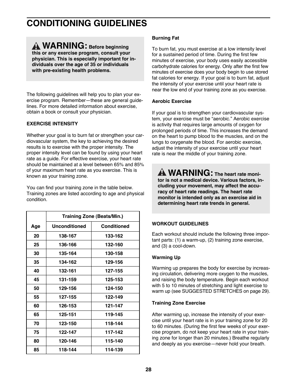 Conditioning guidelines, Warning | Image IMTL15991 User Manual | Page 28 / 34