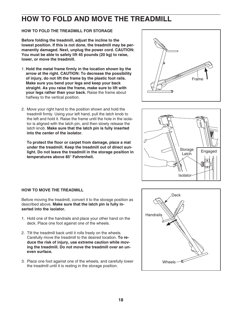 How to fold and move the treadmill | Image IMTL39606.2 User Manual | Page 18 / 26