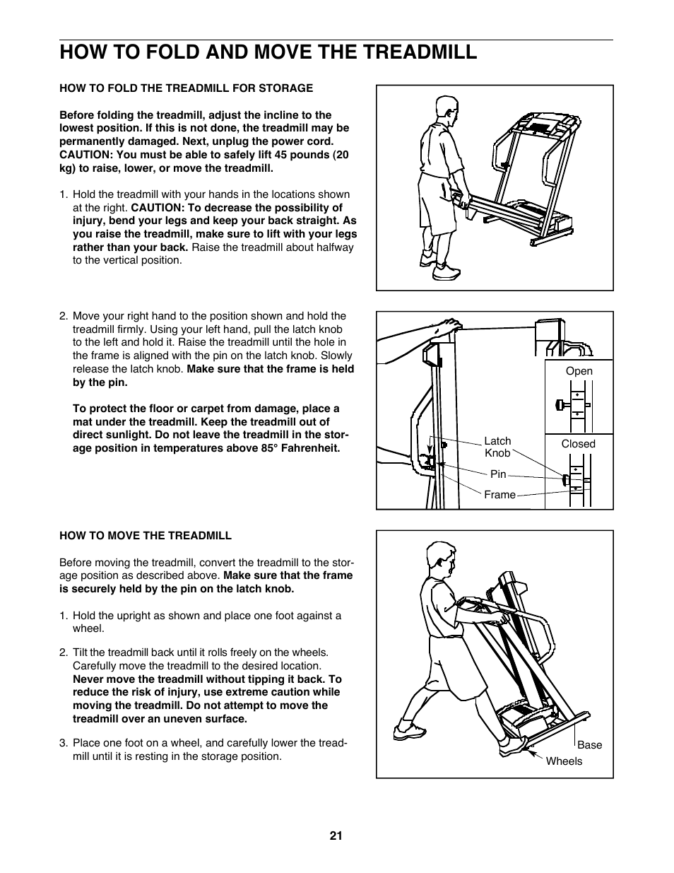 How to fold and move the treadmill | Image IMTL315040 User Manual | Page 21 / 32