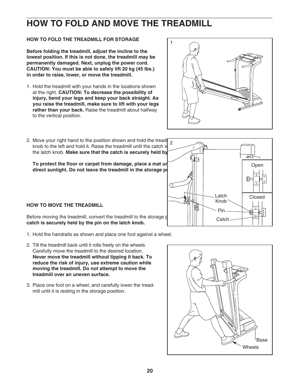 How to fold and move the treadmill | Image ICTL39522 User Manual | Page 20 / 30