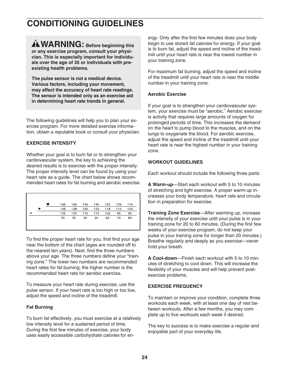 Conditioning guidelines, Warning | Image ICTL39522 User Manual | Page 24 / 30