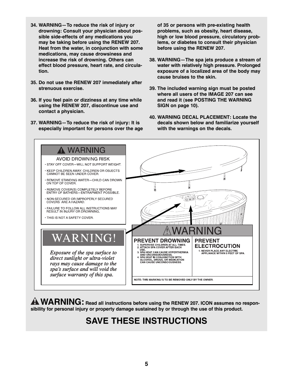 Warning, Save these instructions | Image IMHS20701 User Manual | Page 5 / 20