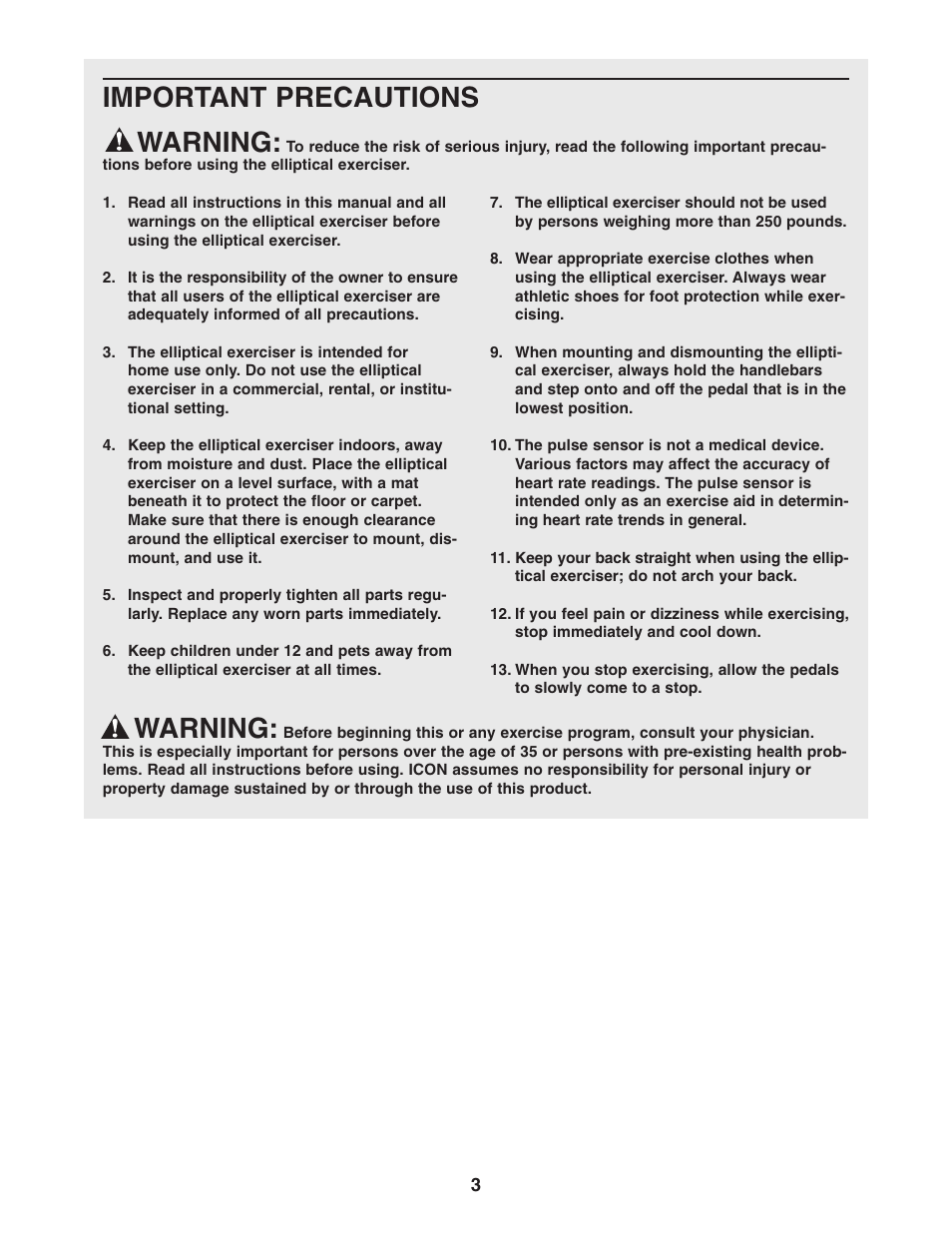 Important precautions warning, Warning | Image IMEL2105.1 User Manual | Page 3 / 20