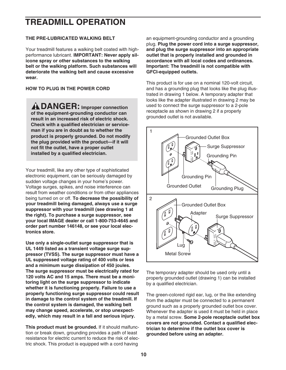 Danger, Treadmill operation | Image 16.0 Q treadmill IMTL4153.1 User Manual | Page 10 / 30