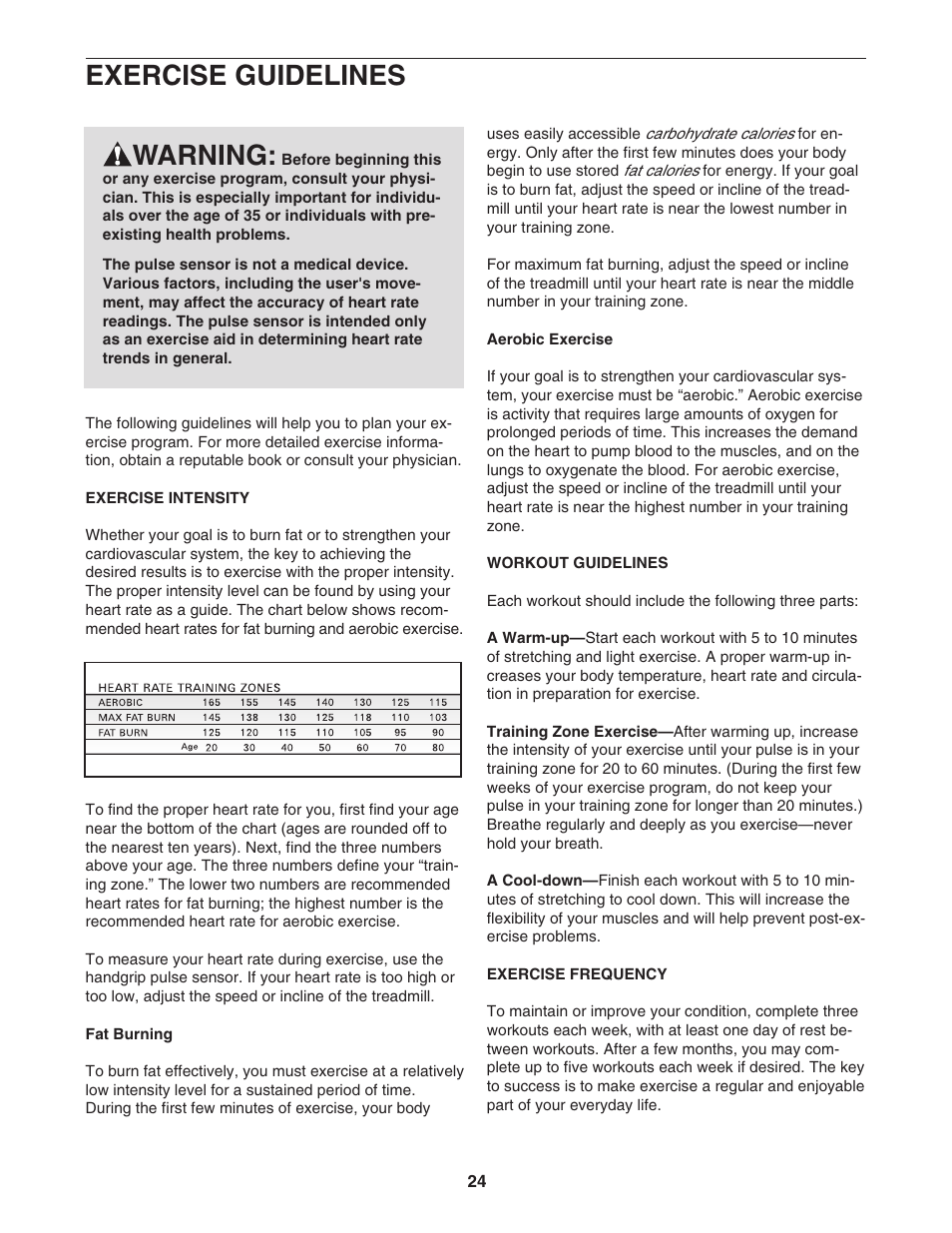 Exercise guidelines warning | Image 16.0 Q treadmill IMTL4153.1 User Manual | Page 24 / 30