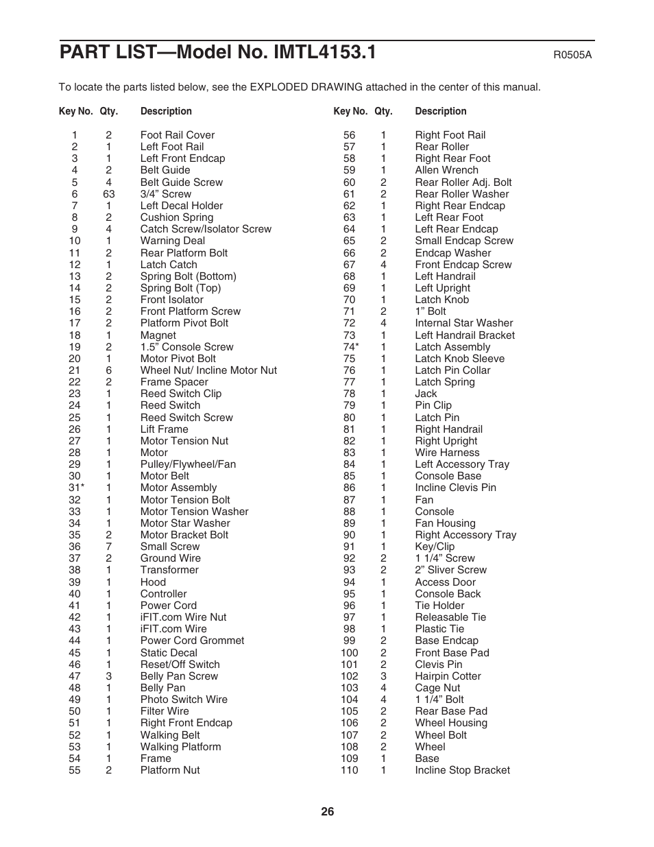 Image 16.0 Q treadmill IMTL4153.1 User Manual | Page 26 / 30