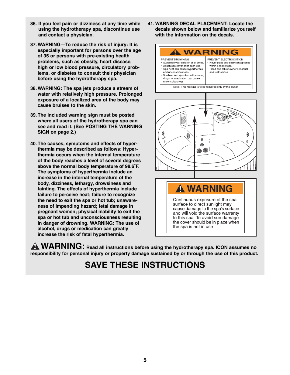 Warning, Save these instructions | Image IMHS45590 User Manual | Page 5 / 20