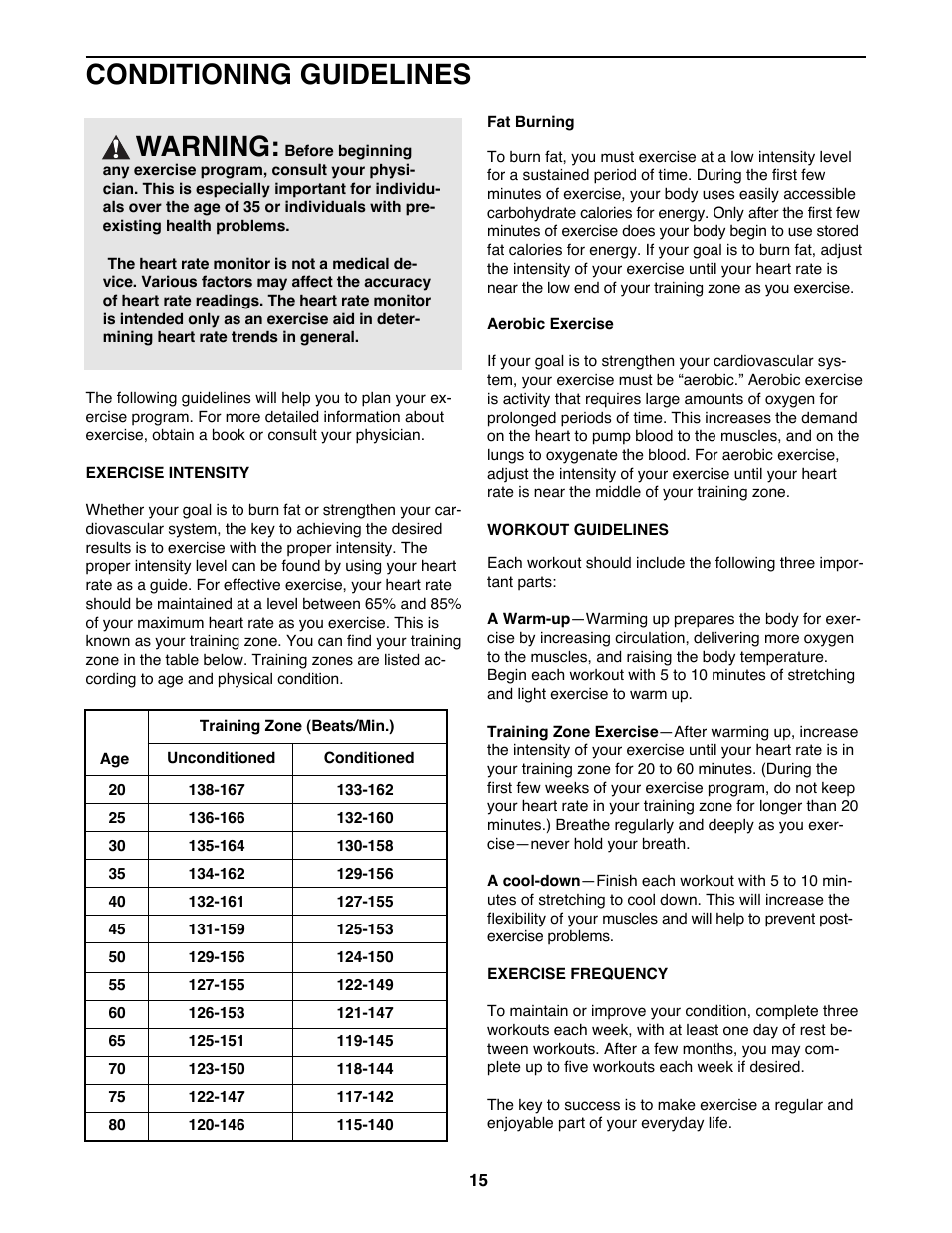 Conditioning guidelines, Warning | Image IMTL11901 User Manual | Page 15 / 19