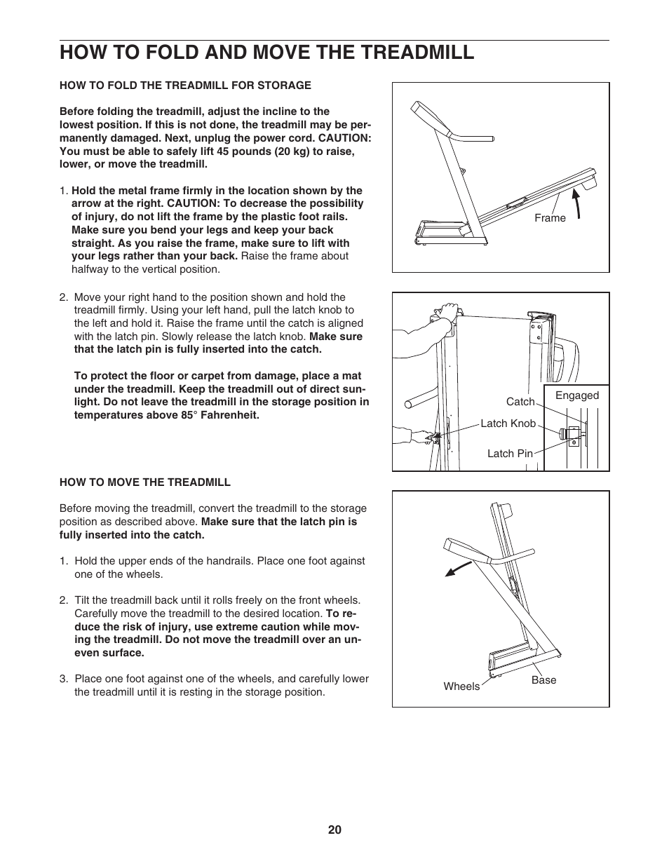 How to fold and move the treadmill | Image IMTL59105.1 User Manual | Page 20 / 30