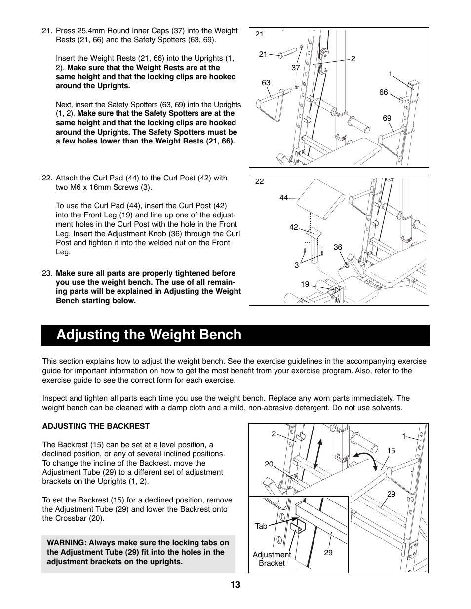 Adjusting the weight bench | Image IMBE40890 User Manual | Page 13 / 18