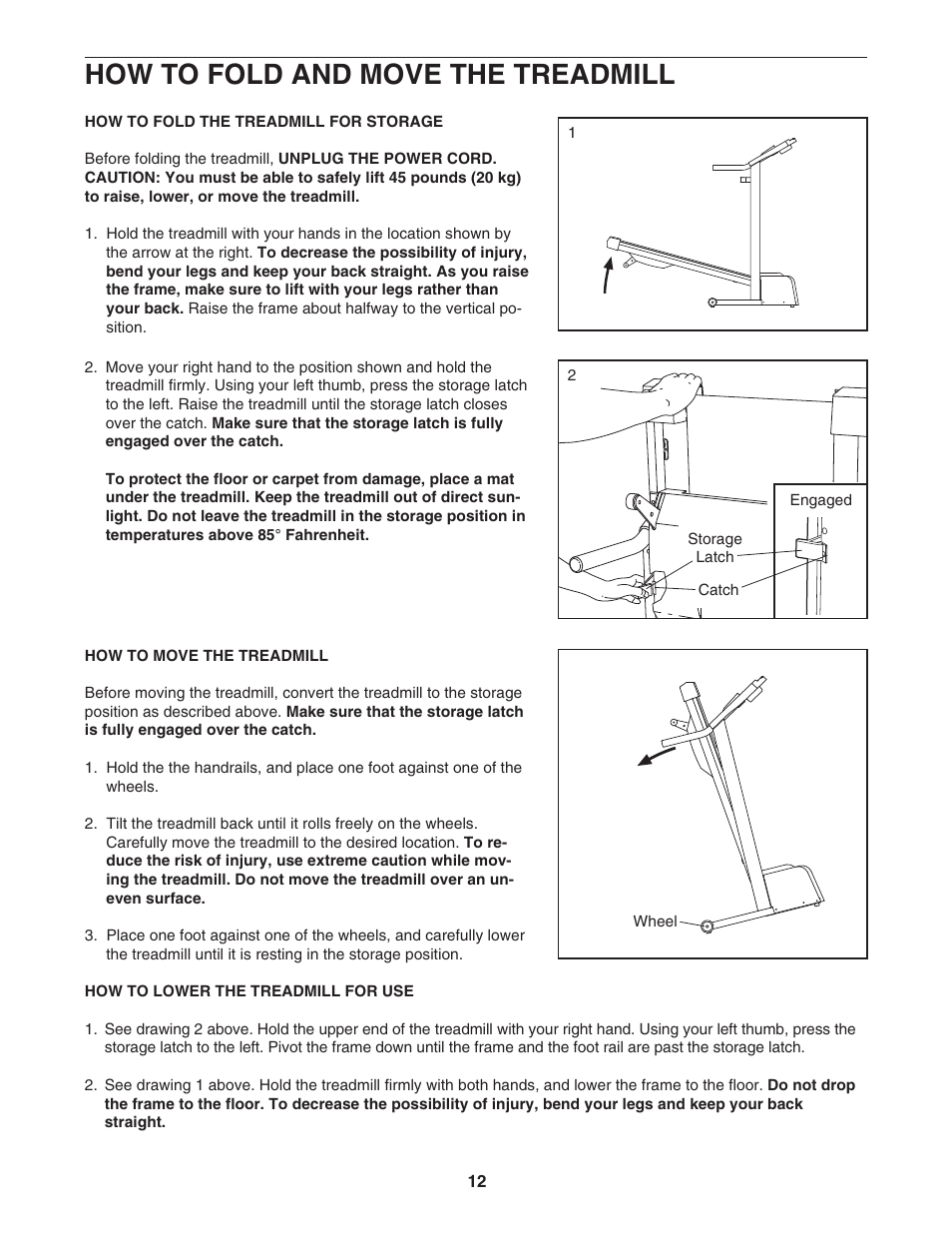 How to fold and move the treadmill | Image IMTL41205.0 User Manual | Page 12 / 19