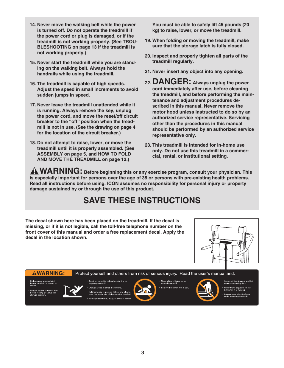 Danger, Warning, Save these instructions | Image IMTL41205.0 User Manual | Page 3 / 19