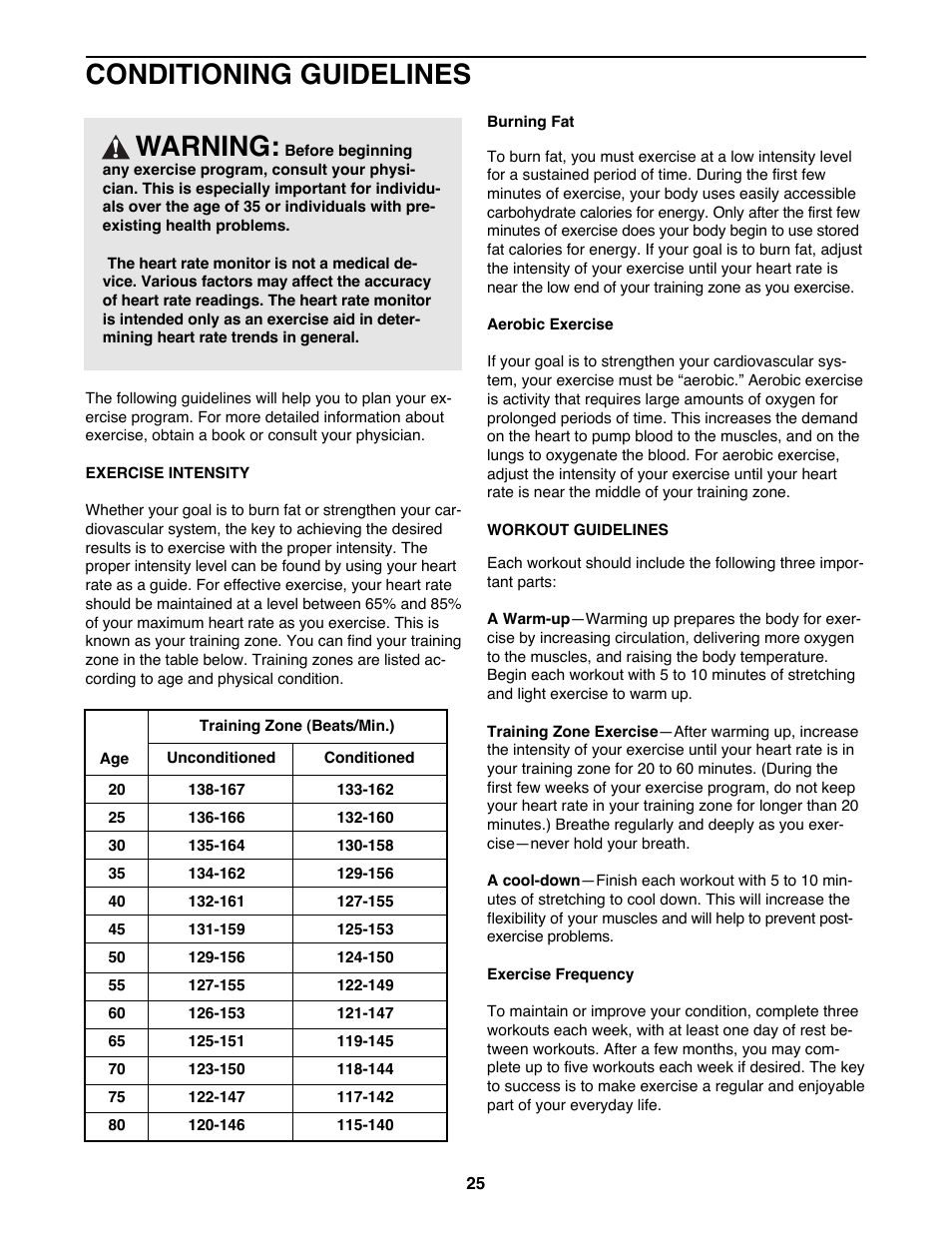 Conditioning guidelines, Warning | Image IMTL11992 User Manual | Page 25 / 30