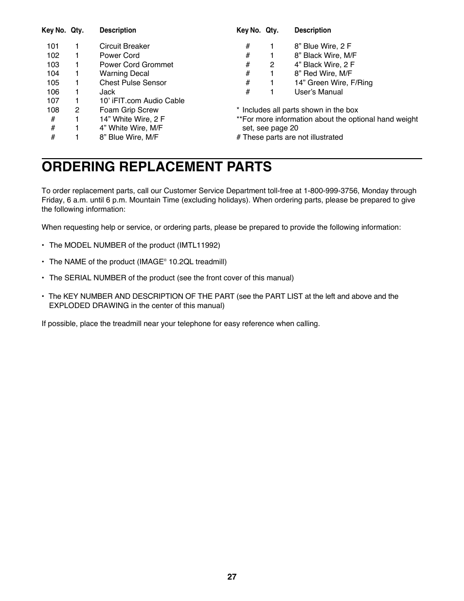 Ordering replacement parts | Image IMTL11992 User Manual | Page 27 / 30