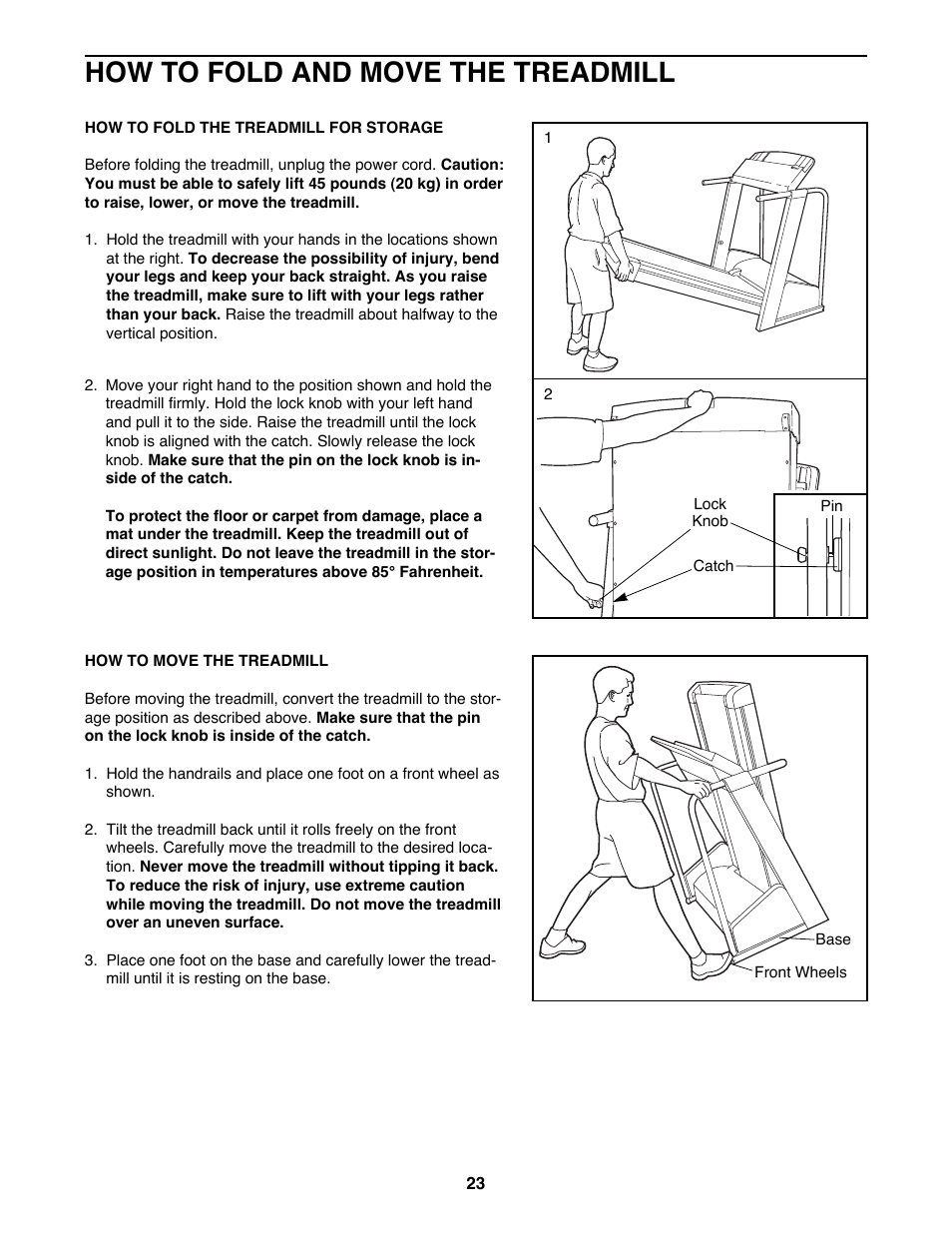 How to fold and move the treadmill | Image 831.299351 User Manual | Page 23 / 34