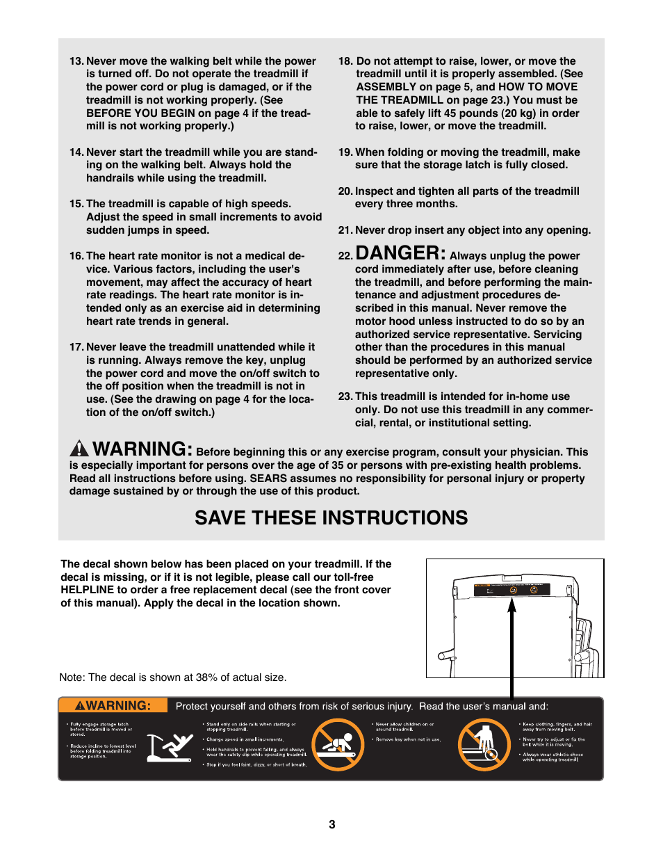 Danger, Warning, Save these instructions | Image 831.299351 User Manual | Page 3 / 34