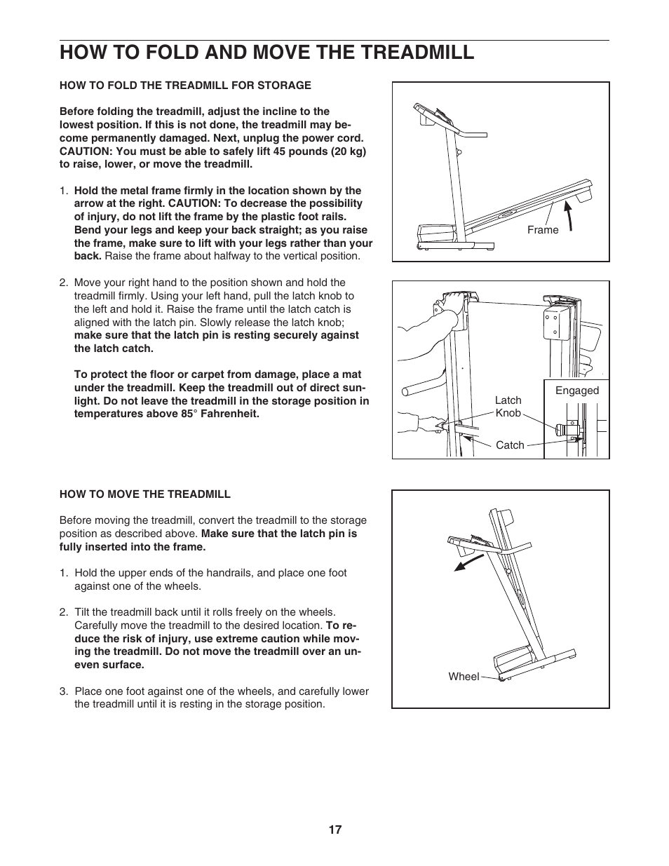 How to fold and move the treadmill | Image Q400 IMTL39906.0 User Manual | Page 17 / 28