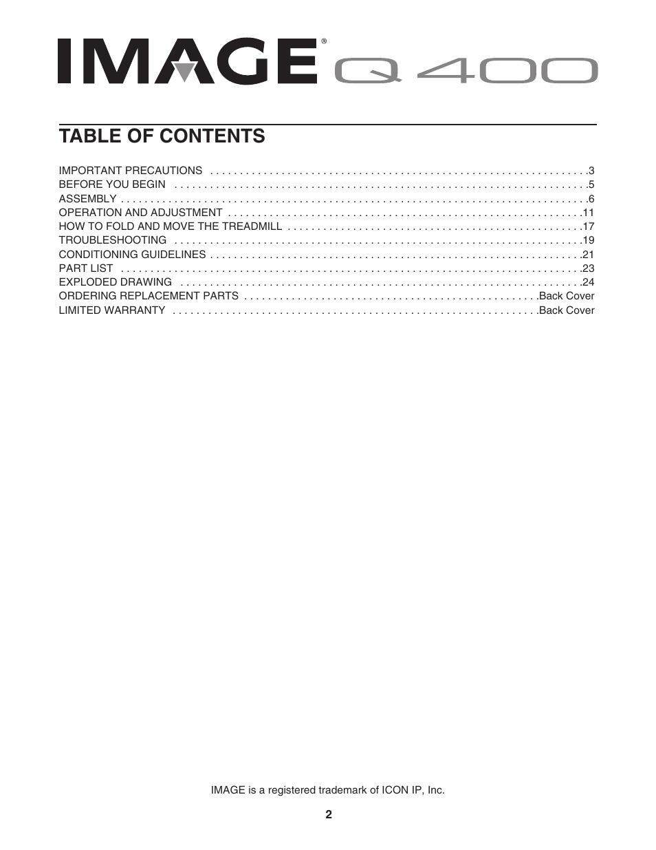 Image Q400 IMTL39906.0 User Manual | Page 2 / 28