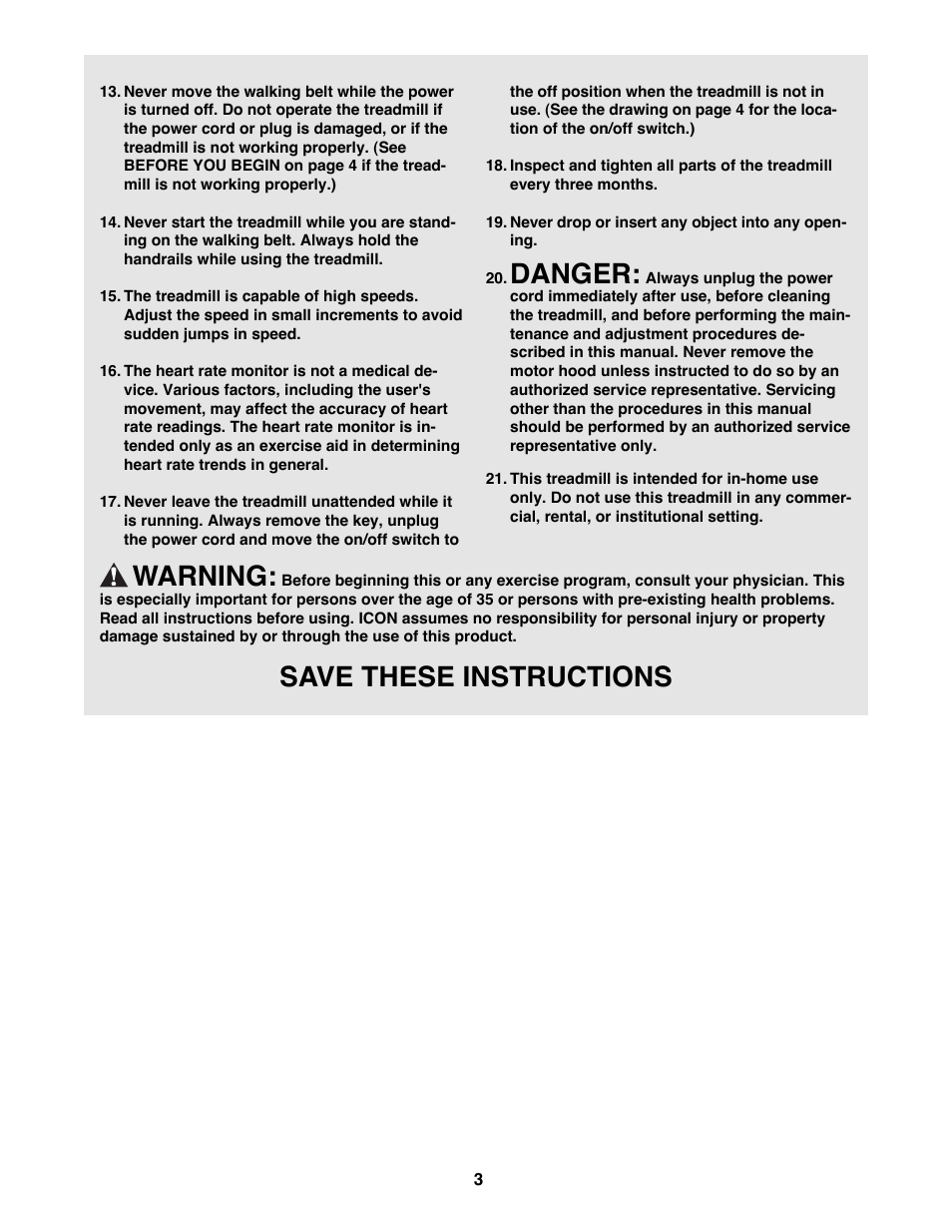 Danger, Warning, Save these instructions | Image IMTL07800 User Manual | Page 3 / 18