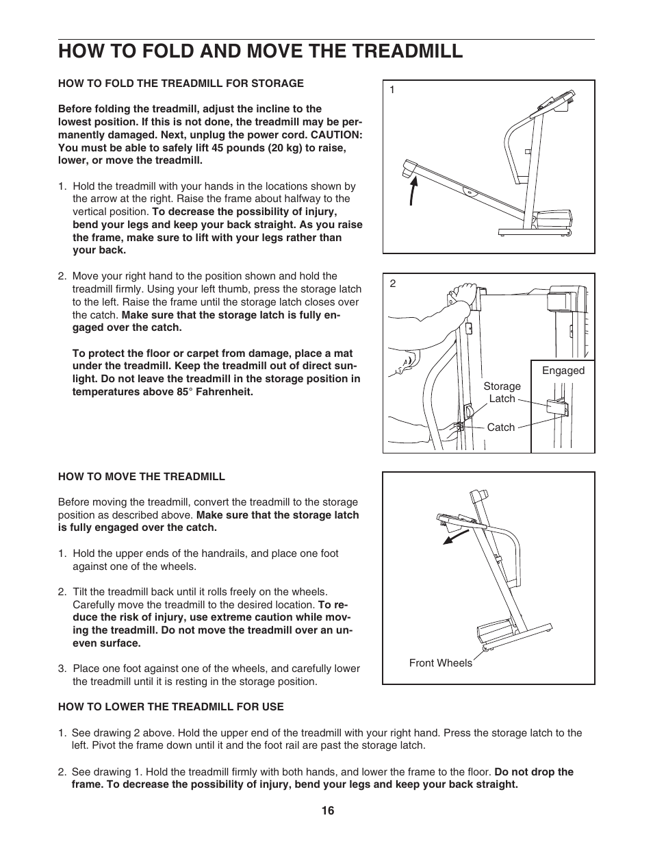 How to fold and move the treadmill | Image IMTL39105.2 User Manual | Page 16 / 22