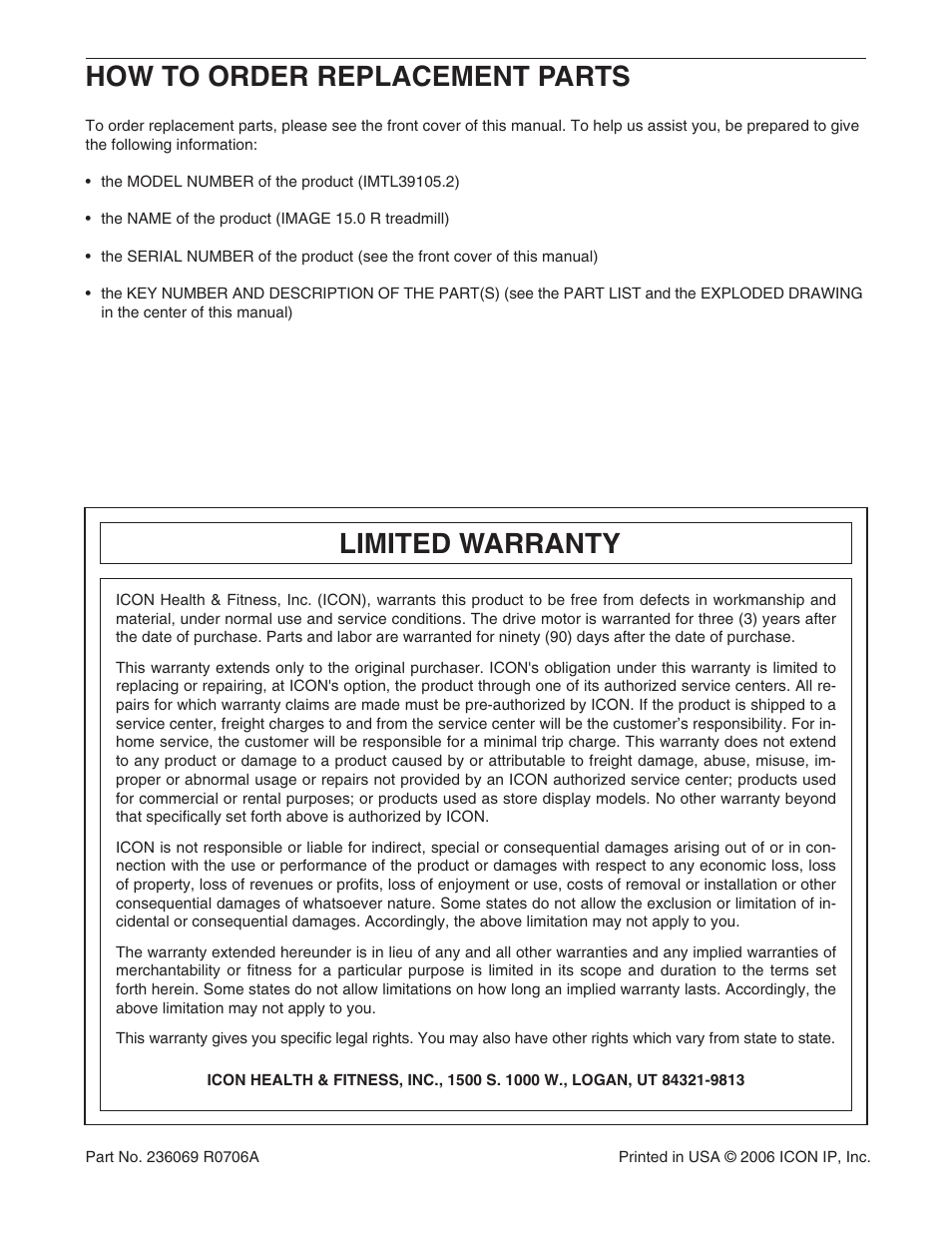 Limited warranty, How to order replacement parts | Image IMTL39105.2 User Manual | Page 22 / 22