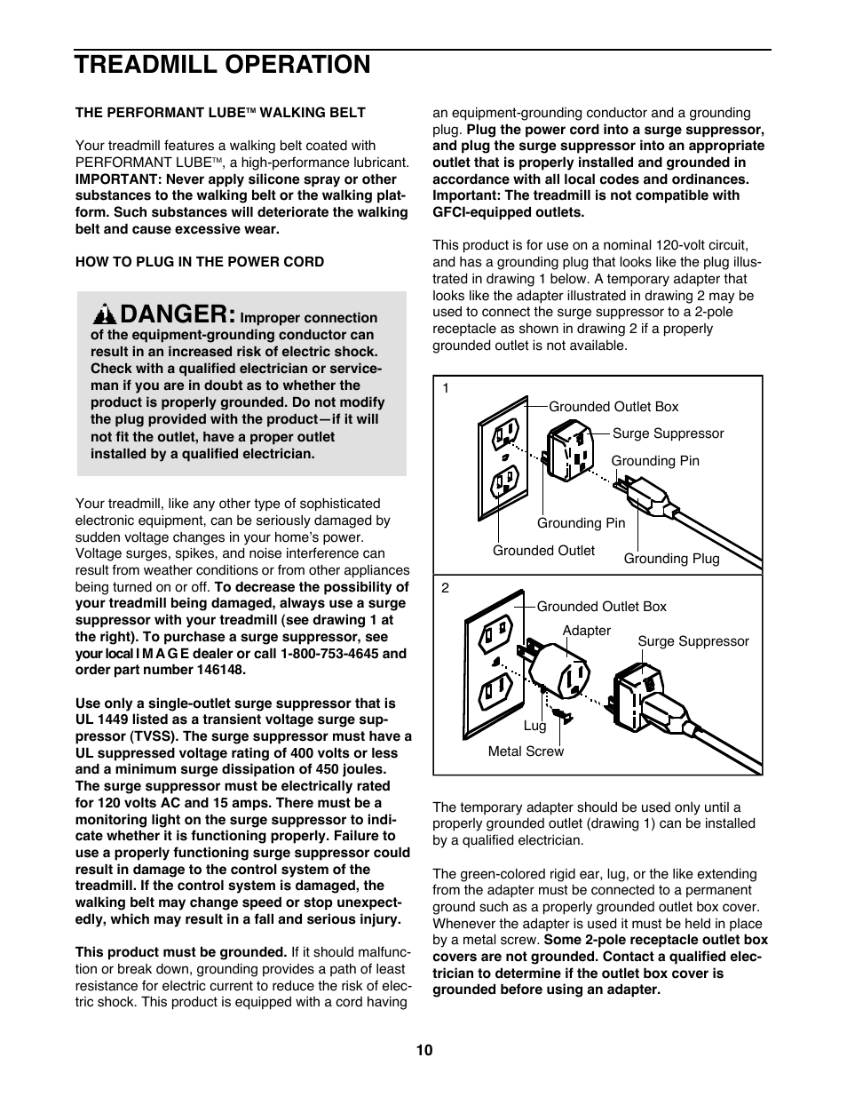 Danger, Treadmill operation | Image IMTL515040 User Manual | Page 10 / 34