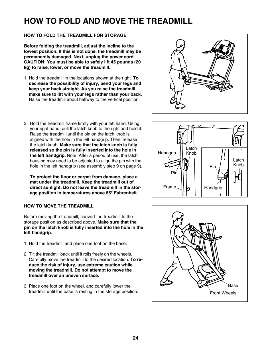 How to fold and move the treadmill | Image IMTL515040 User Manual | Page 24 / 34